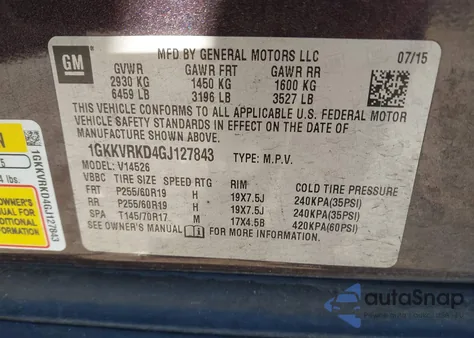 2016 GMC Acadia Slt-1 z USA, uszkodzony, nr VIN 1GKKVRKD4GJ127843